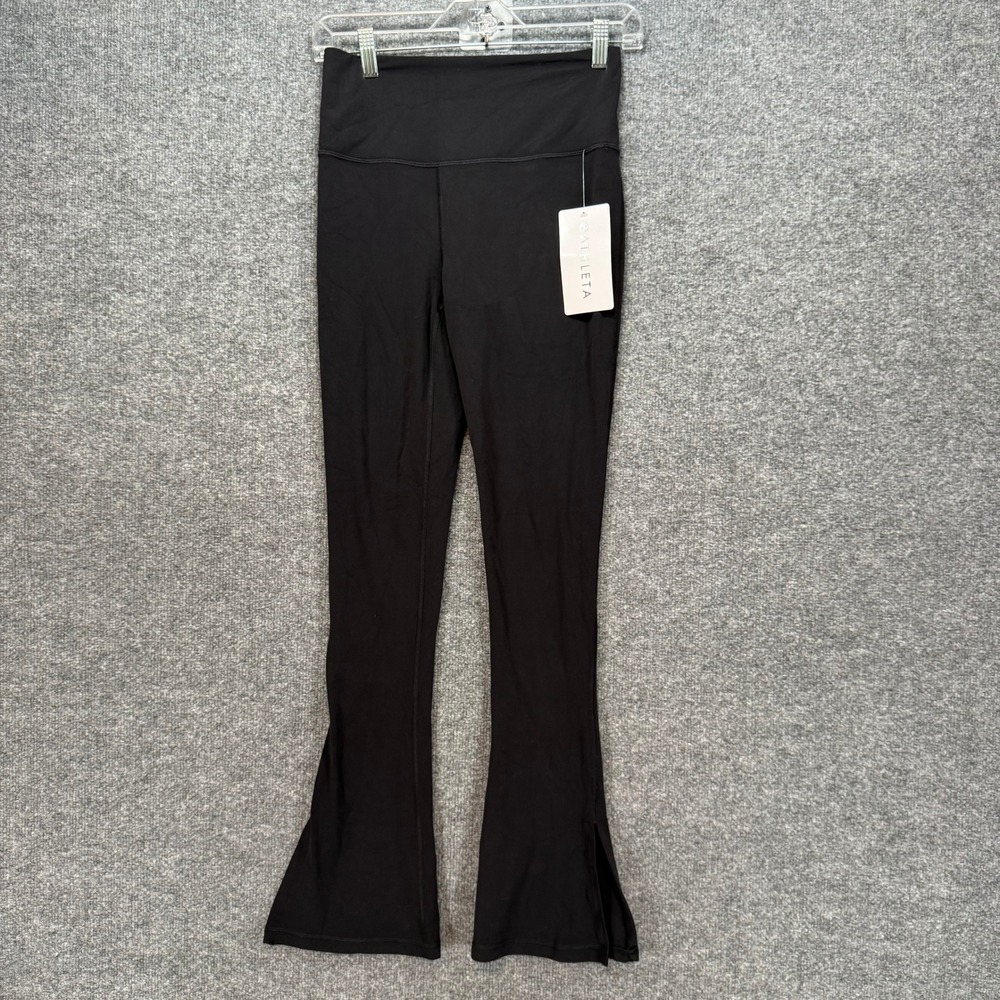 Athleta Elation Split Slim Flare Pants Womens Small Black Powervita Leggings NEW